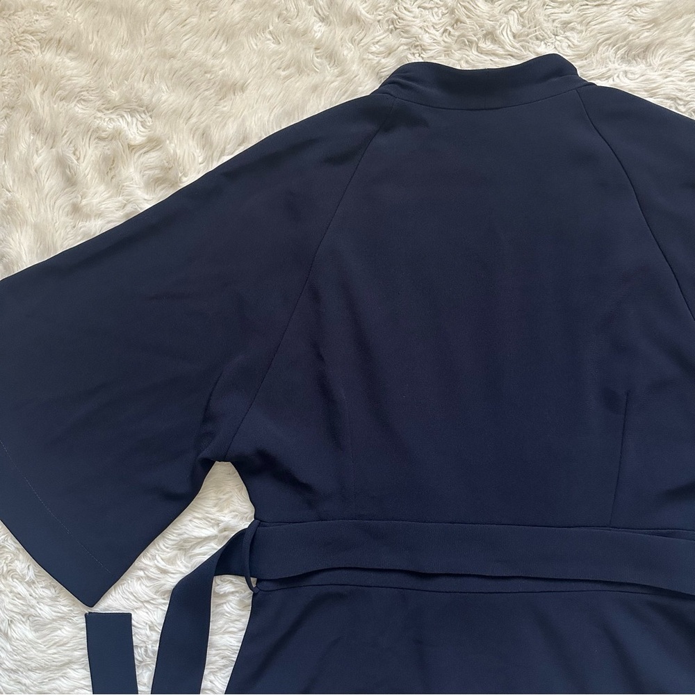 The Fold London Clever Crepe Kimono Jacket Short Sleeve Tie Waist Navy Sz 8 - Picture 6 of 12